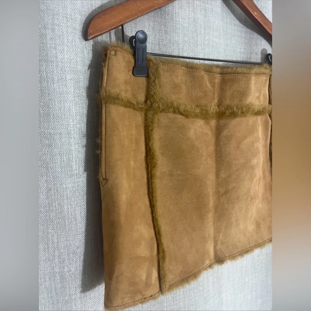 Women’s Festival Y2K UGG Australia Suede Fur Lined Mini Skirt Brown Size Small‎